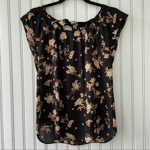 NWT LC Lauren Conrad Pleat Neck Floral Blouse